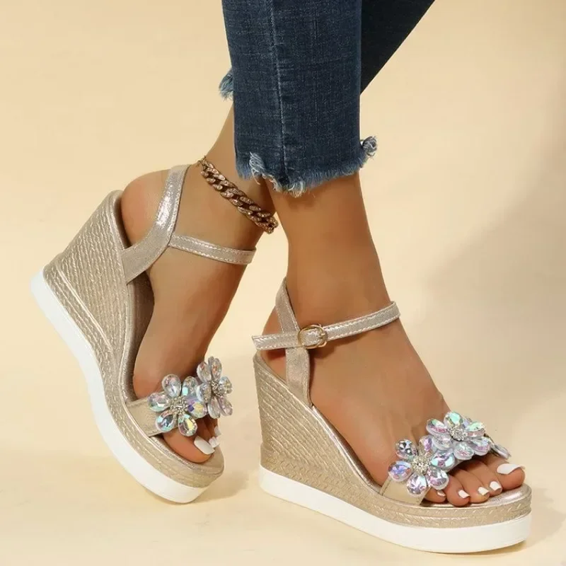 Women Summer Wedge Heel Sandals Platform Sandals Strap Open Toe Chunky Bottom Casual Shoes 2025 Gold Silver Pink Sandals