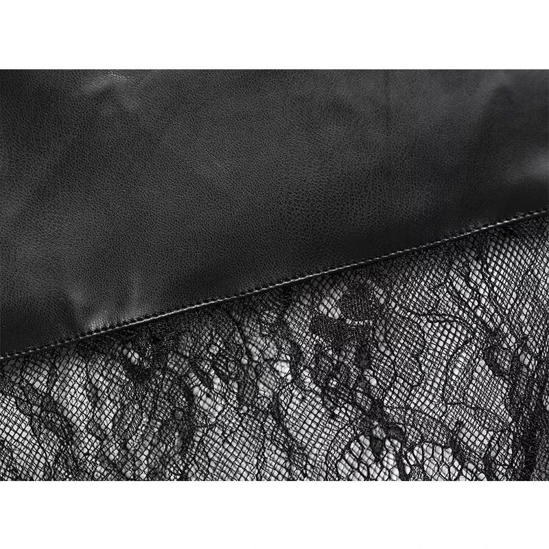 Women Fashion Sexy Lace Elegant Dress Asymmetric Hem Dress Summer New Faux Leather Holiday Party Beach Dresses