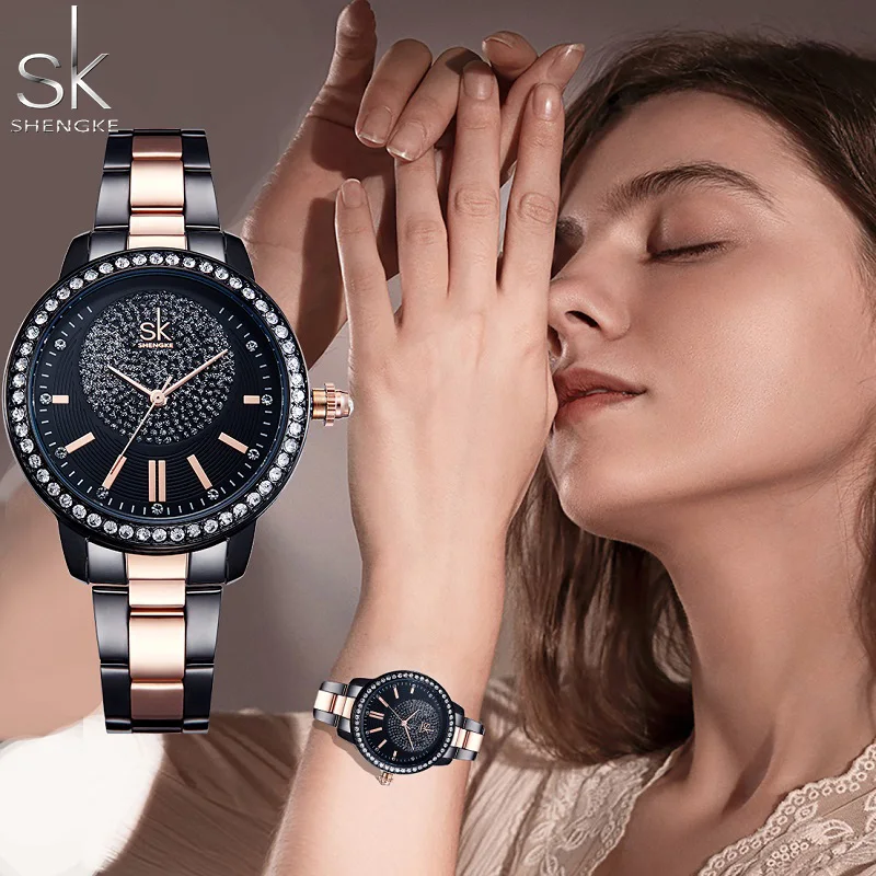 Shengke Rose Gold Watch Women Quartz Watches Ladies Top Brand Crystal Luxury Female Wrist Watch SK Girl Clock Relogio Feminino