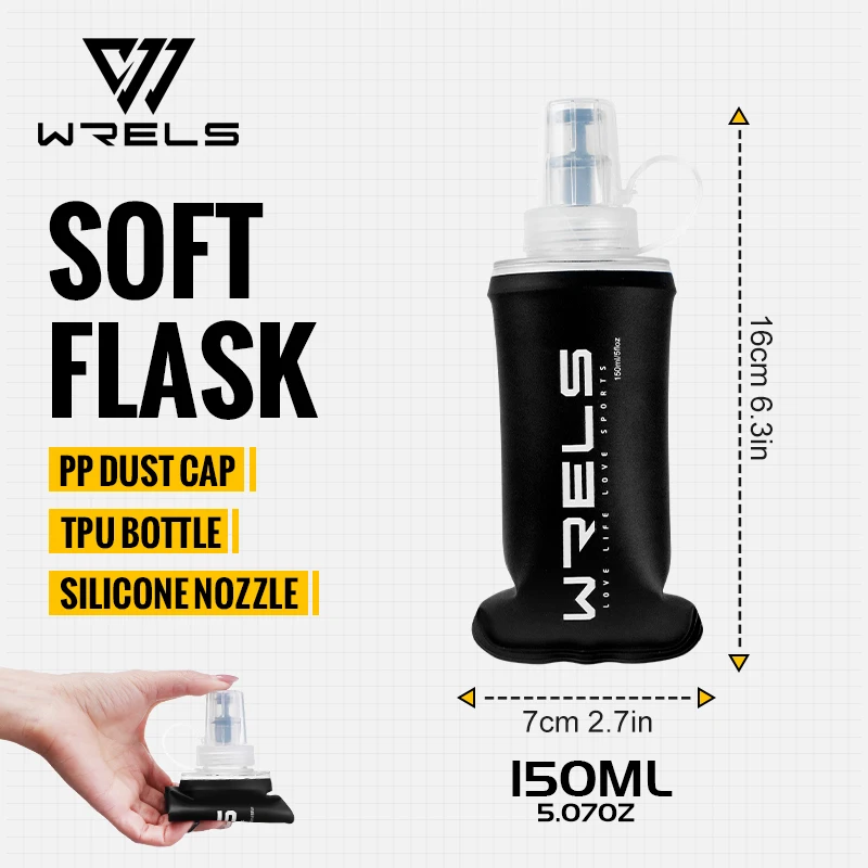 WRELS Taşınabilir TPU Yumuşak Su Şişesi BPA Ücretsiz Katlanır Yumuşak Şişeler Açık Spor Maraton Koşu Hidrasyon Kamp Yürüyüş