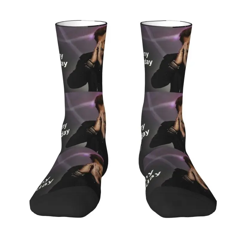 

Kawaii Men's Rock Johnny Hallyday Dress Socks Unisex Comfortable Warm 3D Printed French Singer Music Crew Socks