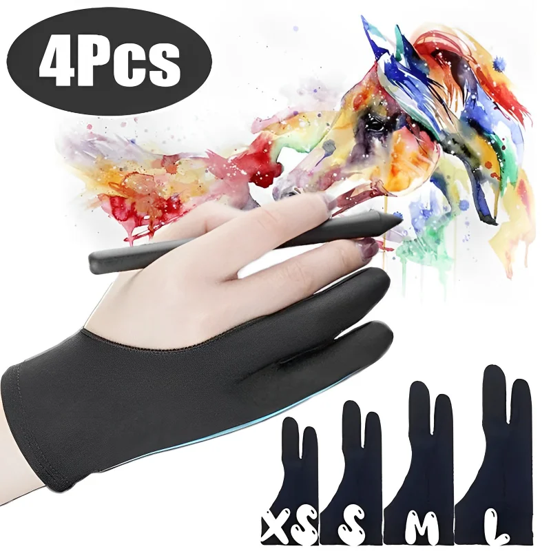 

1-4pcs Artist Drawing Glove for Any Graphics Drawing Table 2 Finger Anti-Fouling Both for Right and Left Hand Drawing Gloves