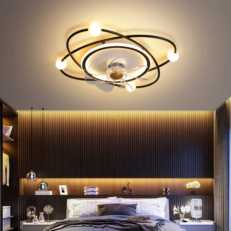 

Minimalist Ceiling Fan Light Home Ceiling Bedroom Dining Room Fan Shaking Frequency Conversion Integrated Light AC 110V 220V