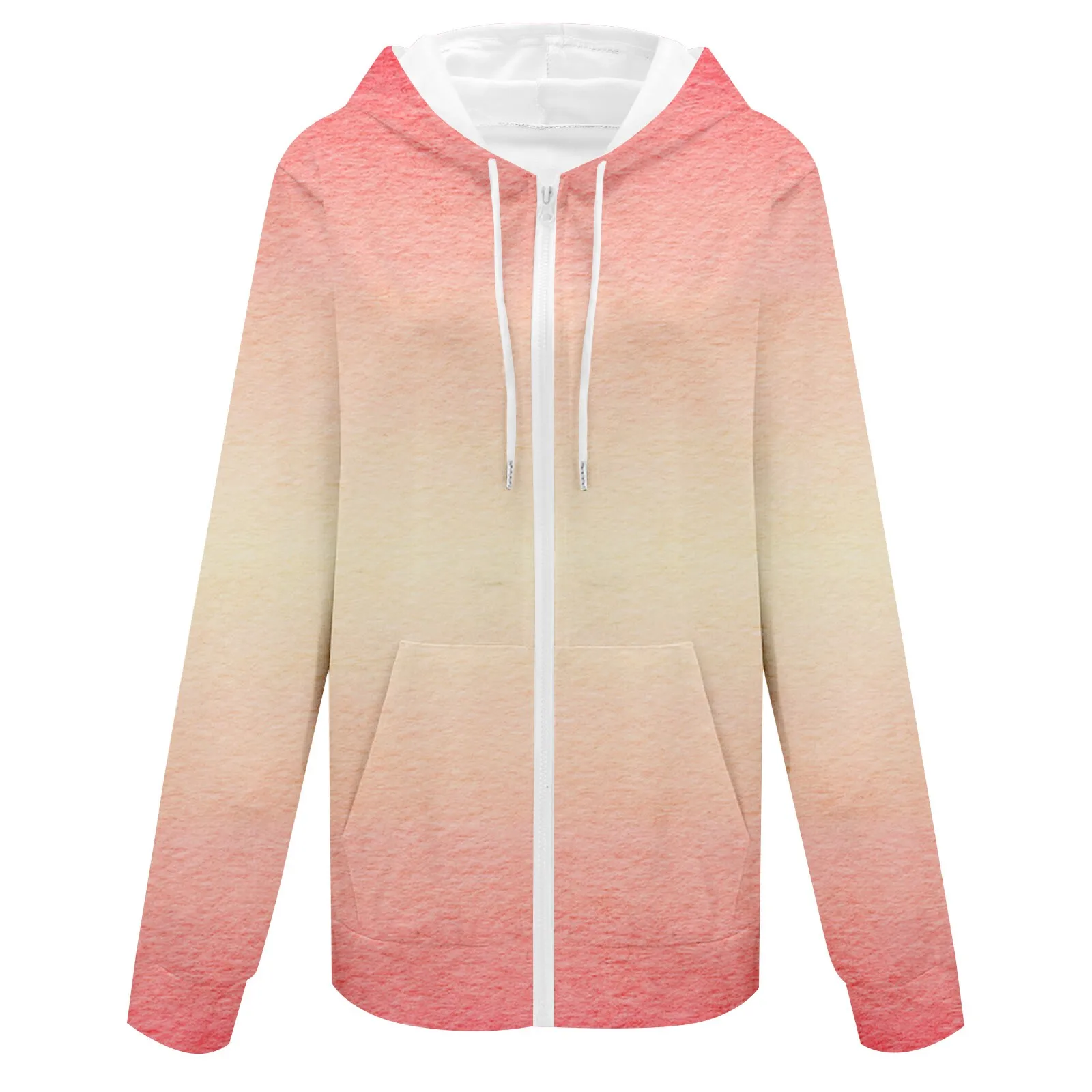 

Fashion Autumn Striped Gradient Plaid Printed Casual Pocket Long Sleeve Jacket Cute Drawstring Hoodie Zipper Women's Hooded