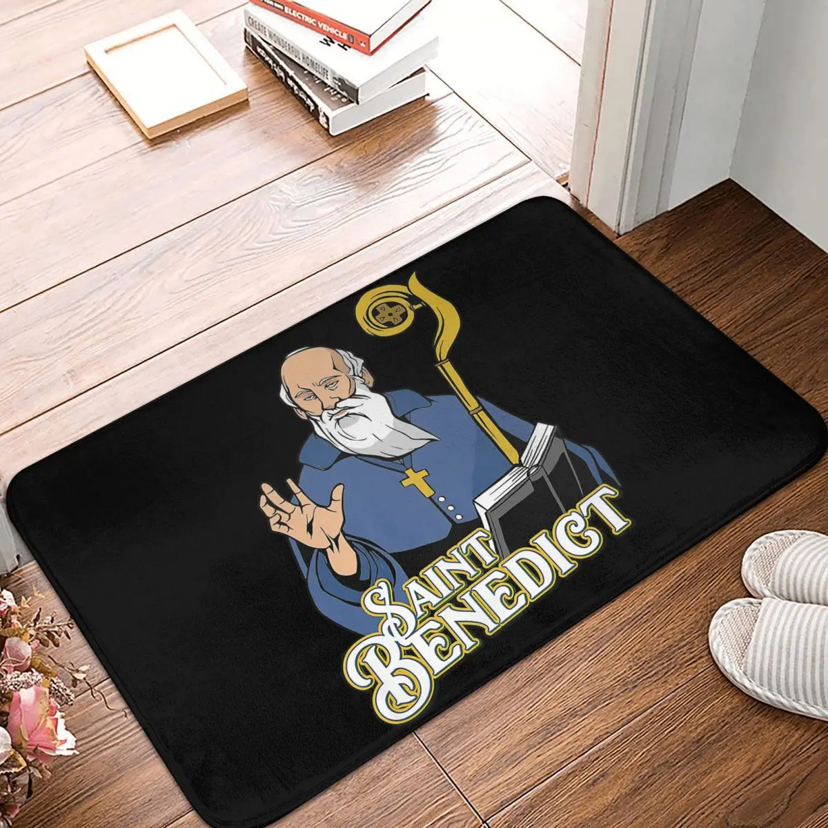 

St Benedict Prayer Medal Catholic Saint Religious Rule Doormat Rug carpet Mat Footpad Bath mat Non-slip Parlor durable Washable