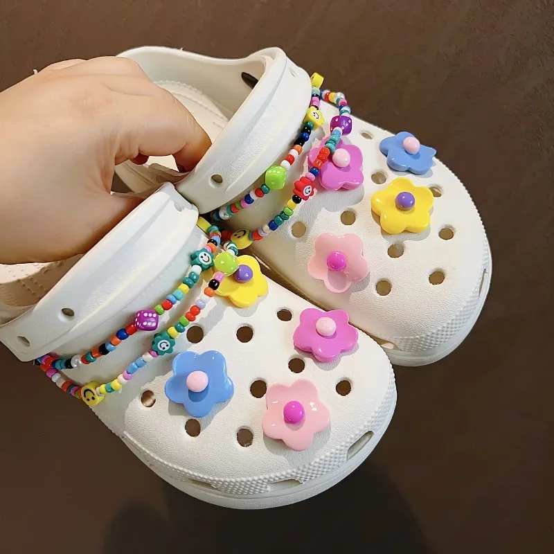 봄 신상 신발 참 장식 액세서리 DIY 캔디 컬러 체인 꽃 클로그 버클 슈즈 가..