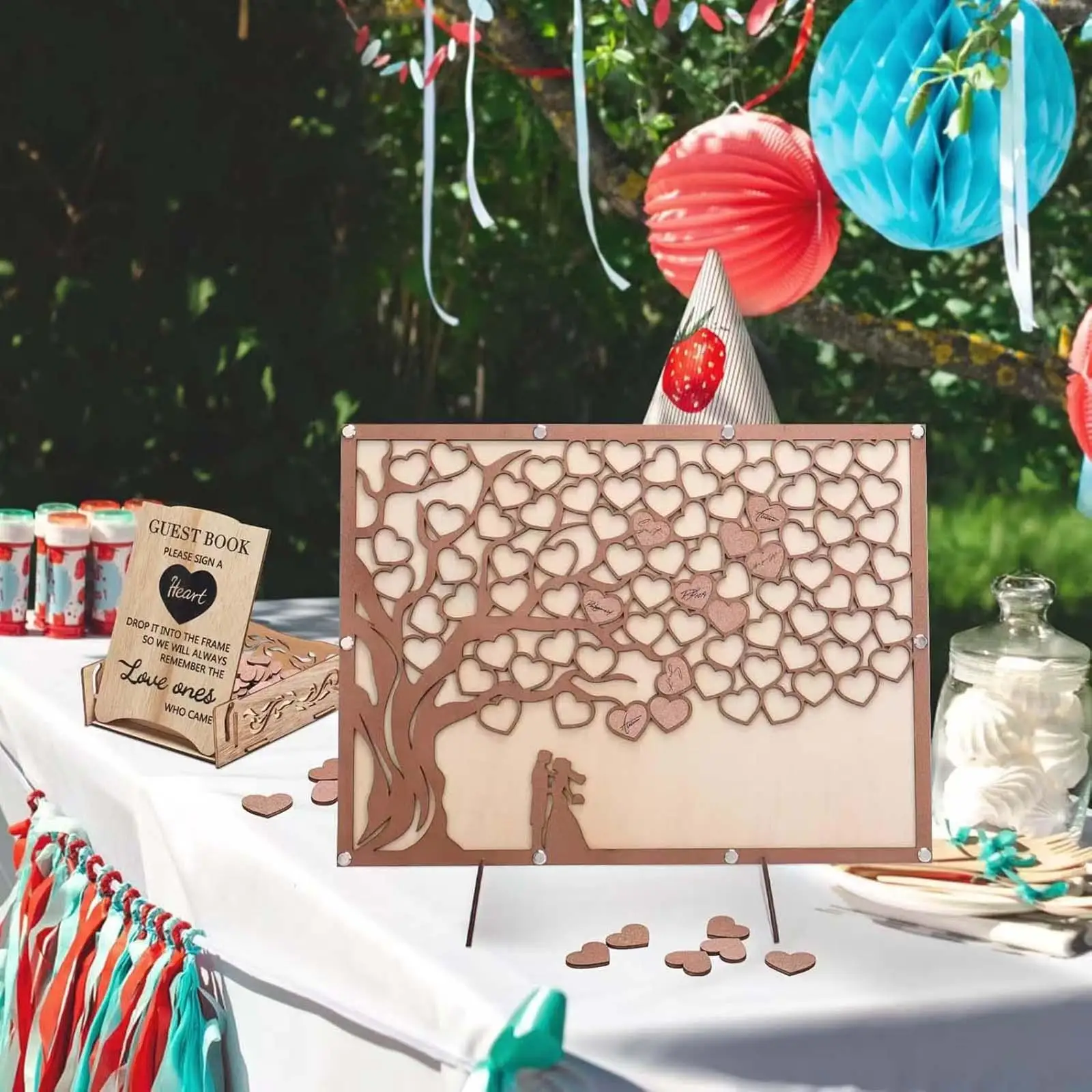 Wedding Guest Book Tree Love Message Board Unique Wedding Decoration Crafts Wooden Frame for Anniversary Bridal Birthday Party