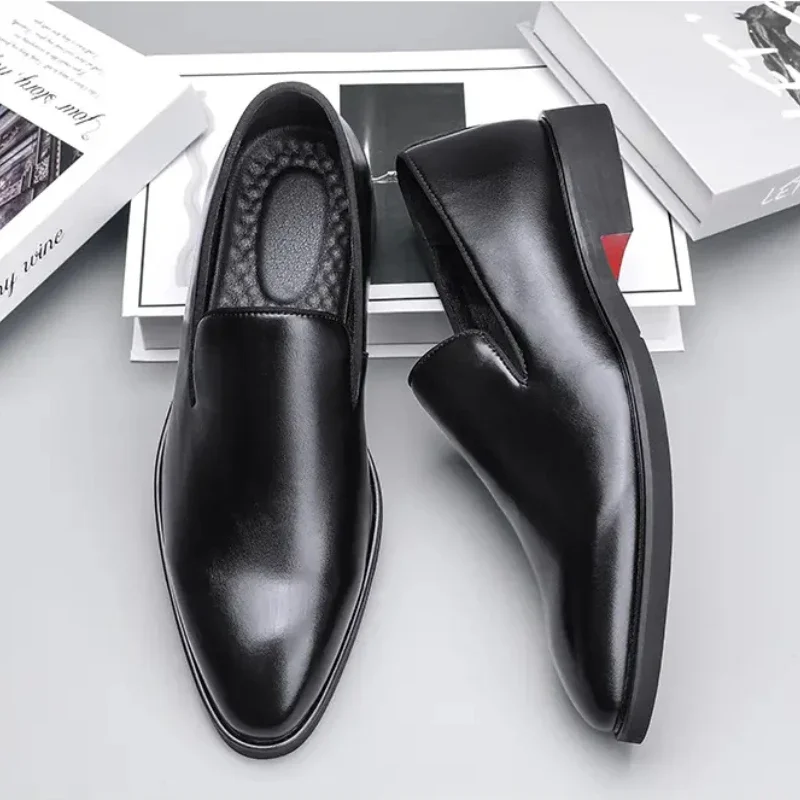 New Loafers Men PU Leather Shoes Simple Slip-On Business Dress Shoes Low Heel Comfortable Classic Men Single Shoes