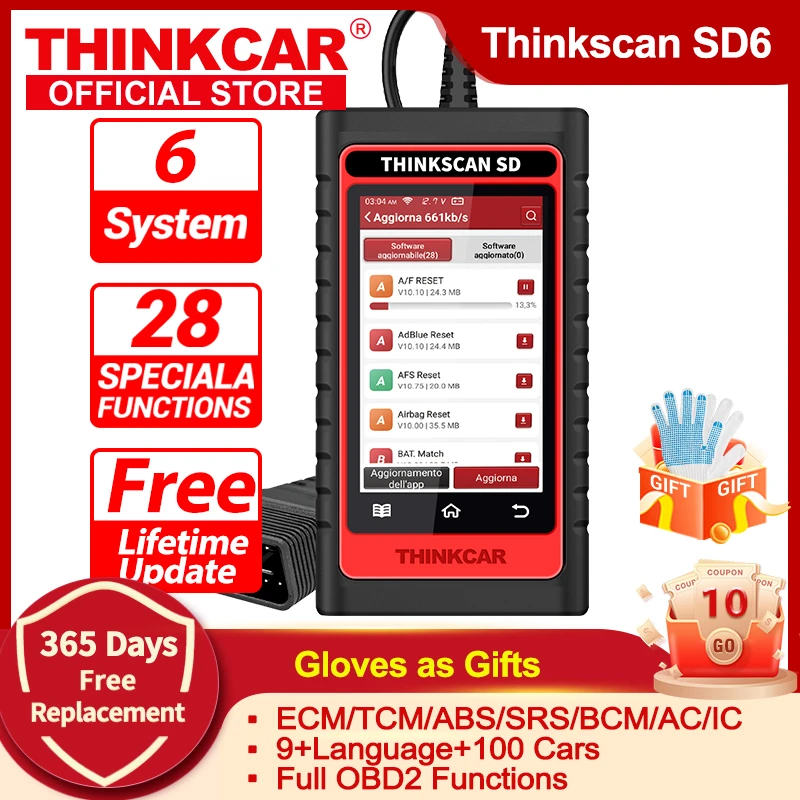 automotive battery charger ThinkScan SD6 ABS SRS A/F ECM TCM BCM IC OBD2 Scanner with 5 Reset Function Scan Tool Lifetime Free Update Auto Diagnostic Tool Cylinder Stethoscope