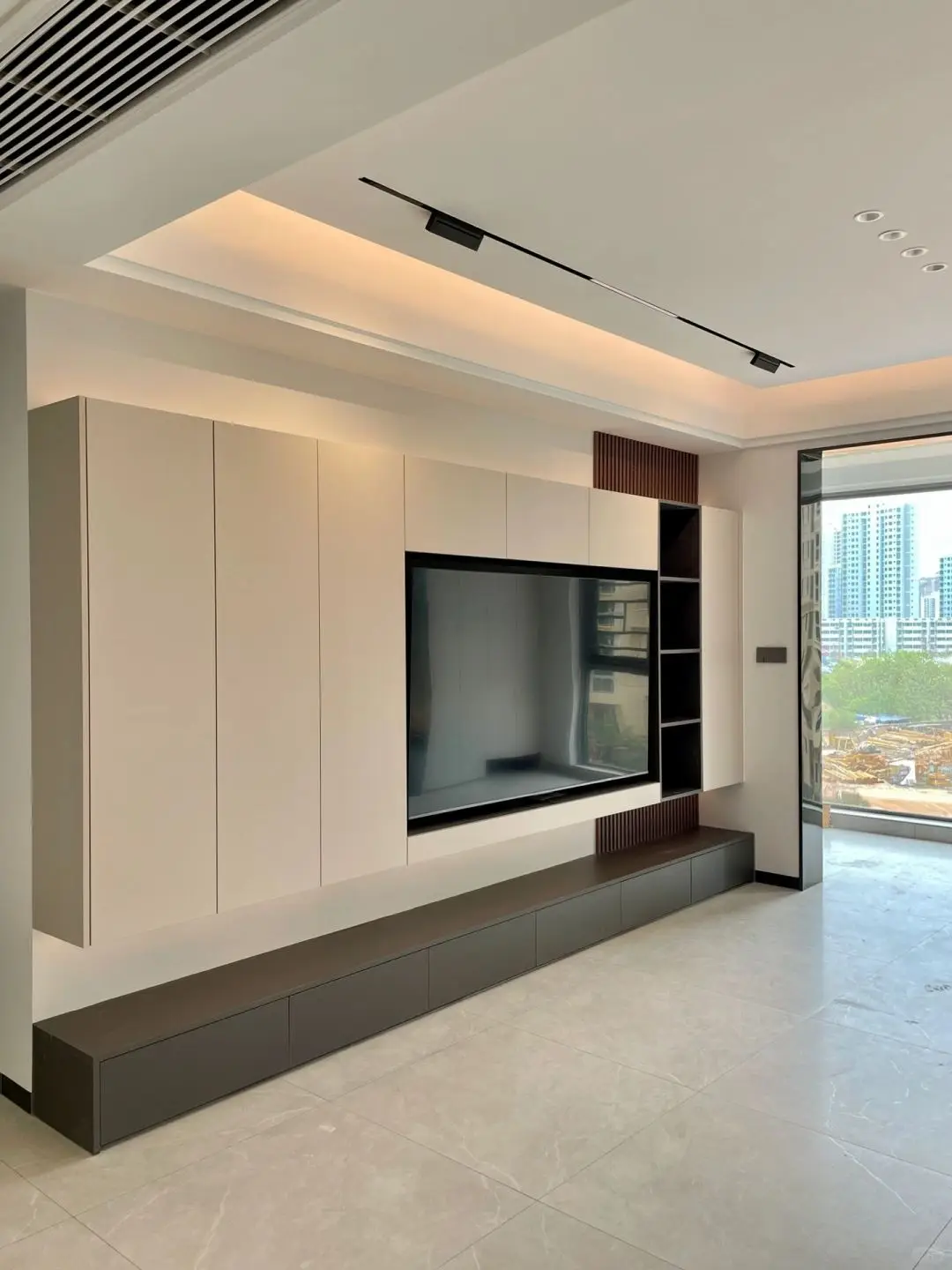European Modern Luxury TV Cabinet For Home Wall-Mounted MDF With Glass Wooden Living Room Storage TV Stand For Bedroom