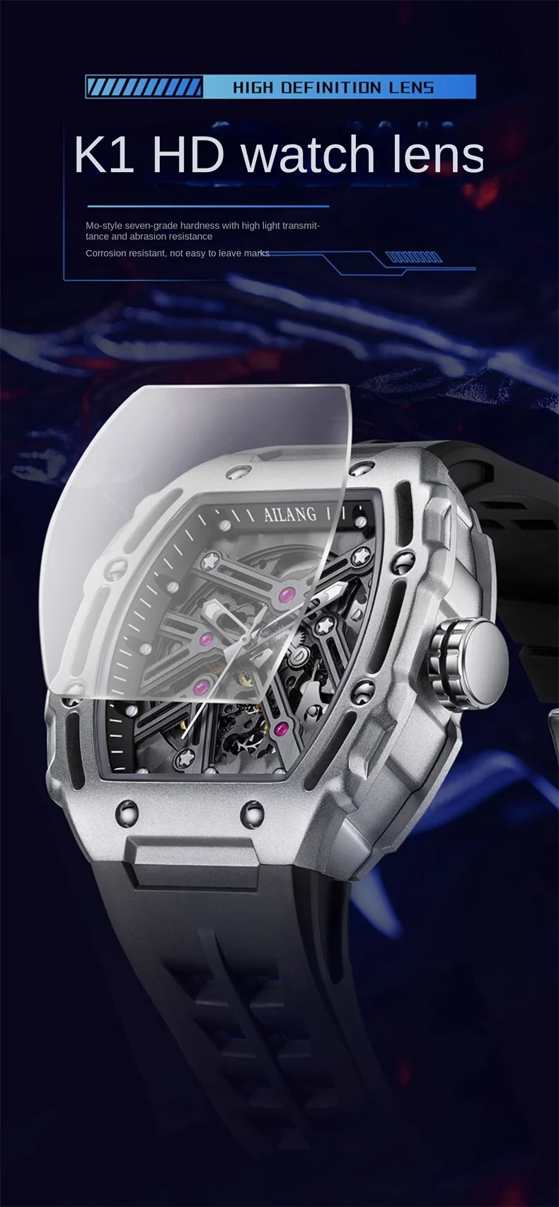 AILANG Nuovo orologio da polso sportivo meccanico scheletrato in acciaio inossidabile, orologio automatico impermeabile, orologi da uomo di marca superiore, Reloj Hombre_voghion.com