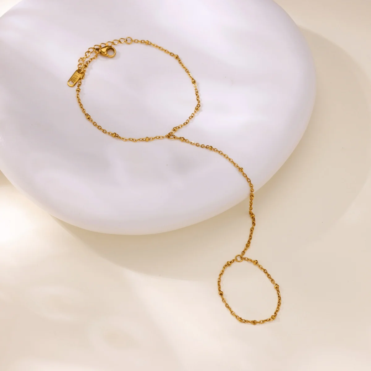 Trendy Stainless Steel Zircon Beads Back of Hand Chain Finger Bracelet