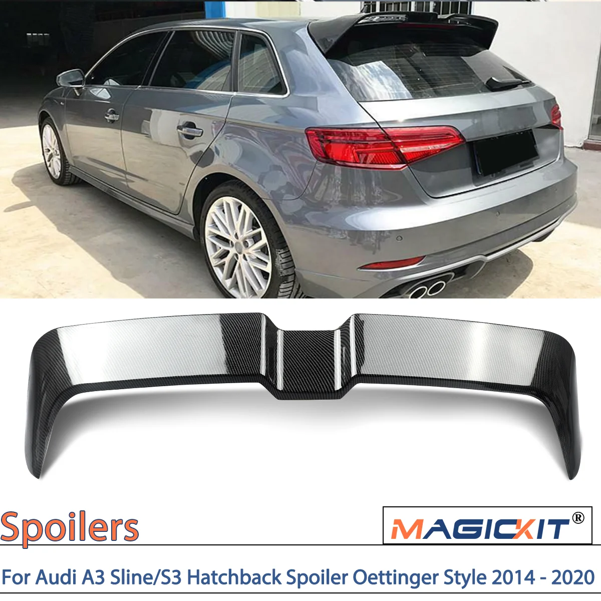 

Спойлер на крышу багажника из углеродного волокна для Audi A3 Sline/S3, спойлер для хэтчбека в стиле Oettinger 2014 - 2020