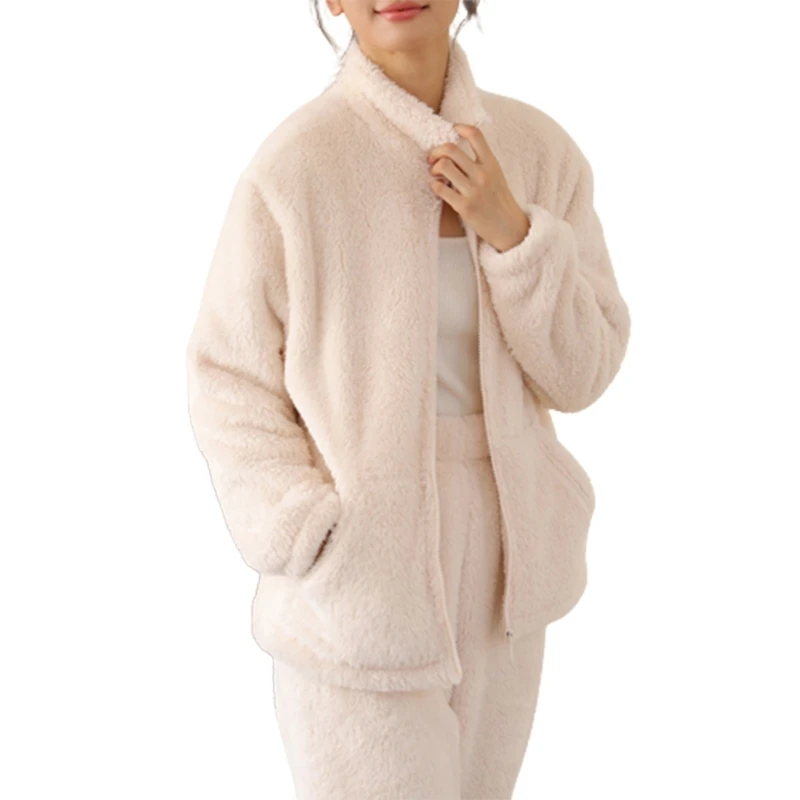 Womens Pyjamas Sets Warm Fleece Loungewear Ladies Pajamas Long Sleeve