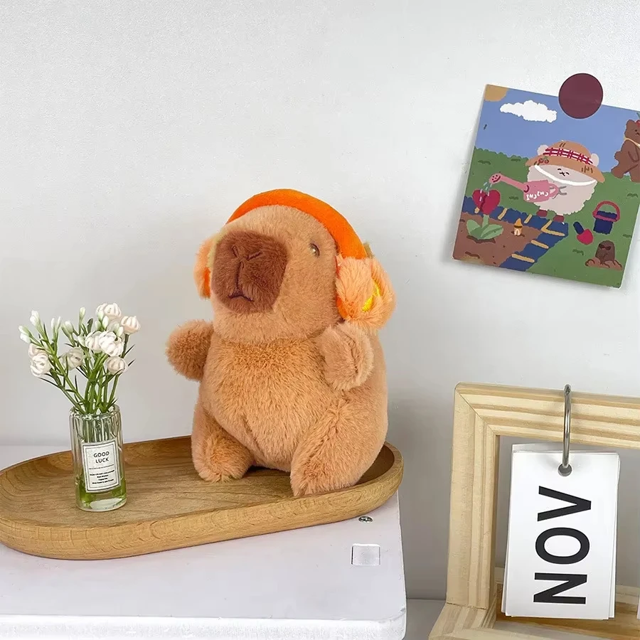 Adorable Capybara Plush Keychain with Headphones - Soft Stuffed Animal Bag Charm