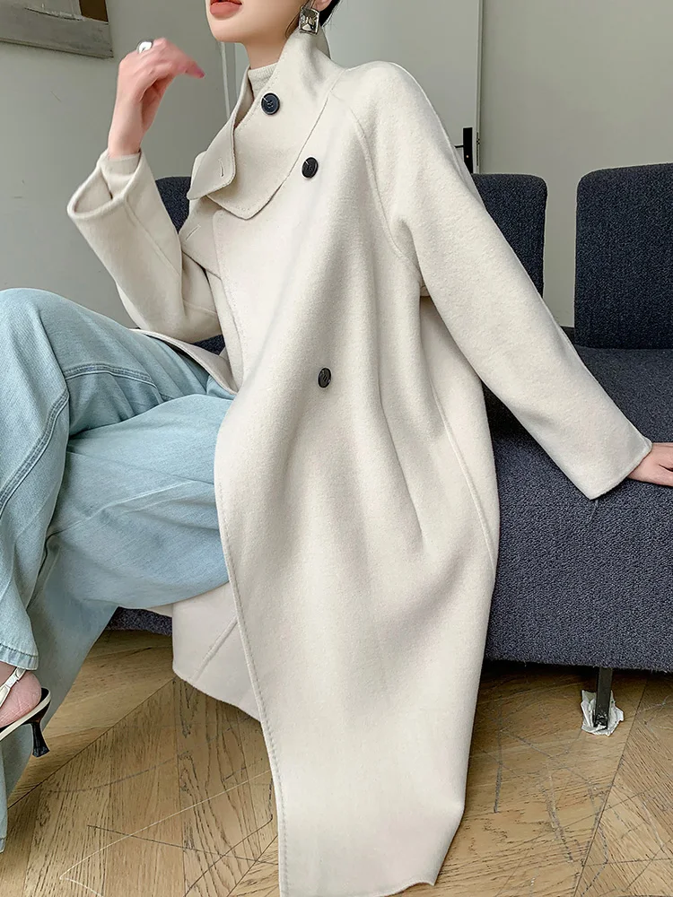 

2023 Winter High-End Women's Coat Pure Wool Long Section with a Stand Collar Coat Fashion Trend Woolen Trench Coat Warm Top