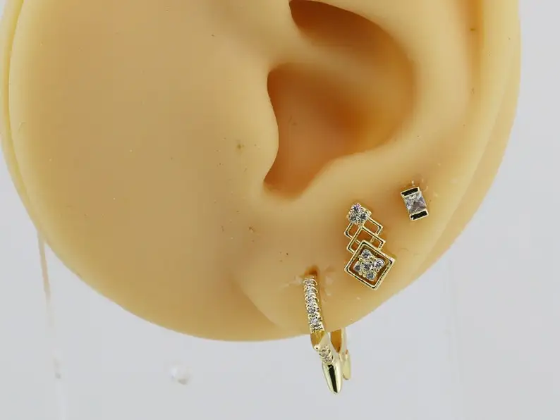 Diamond Rivet Stud Earrings, 14k Gold