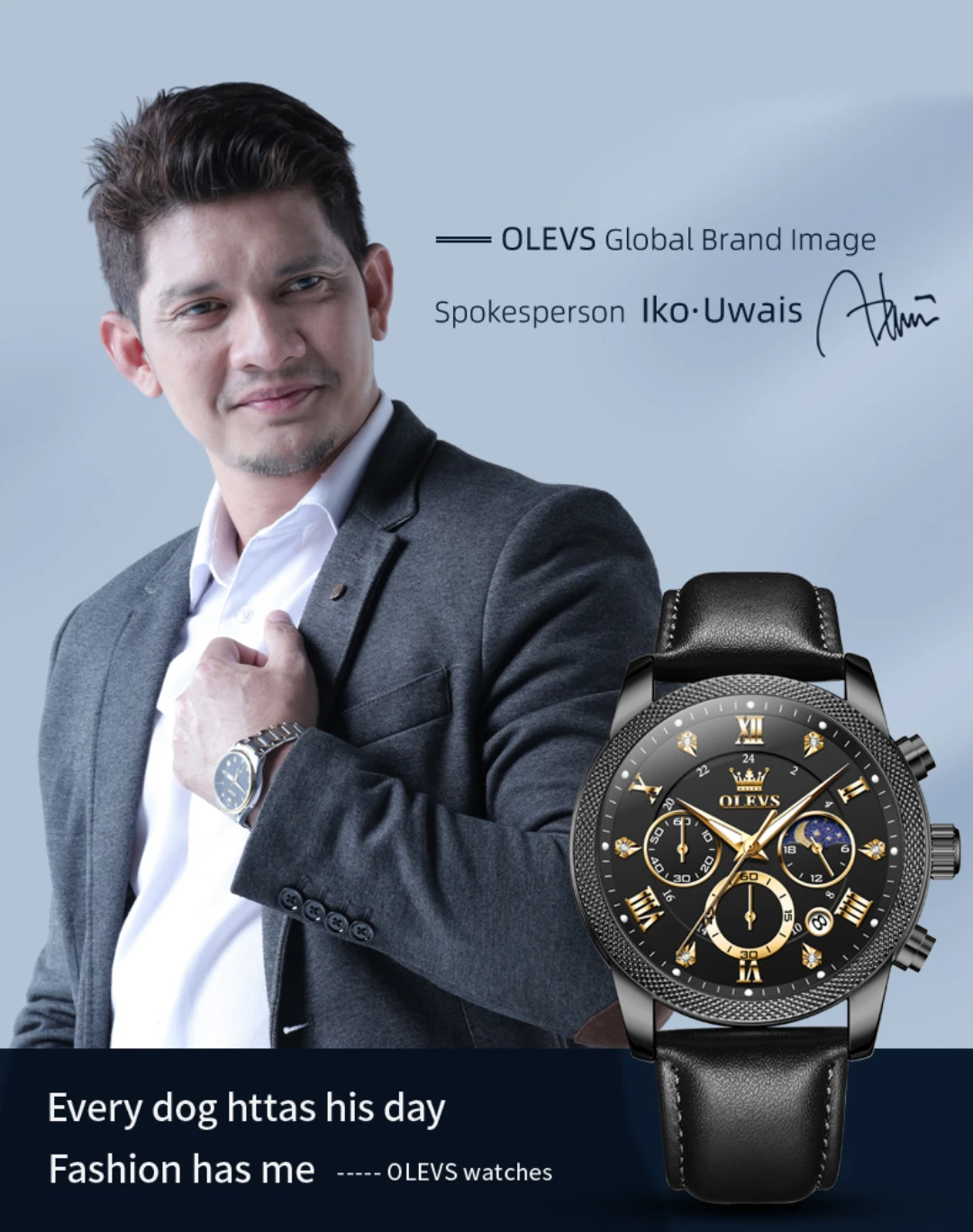 OLEVS 3660 Leather Chronograph Watch For Mens description image