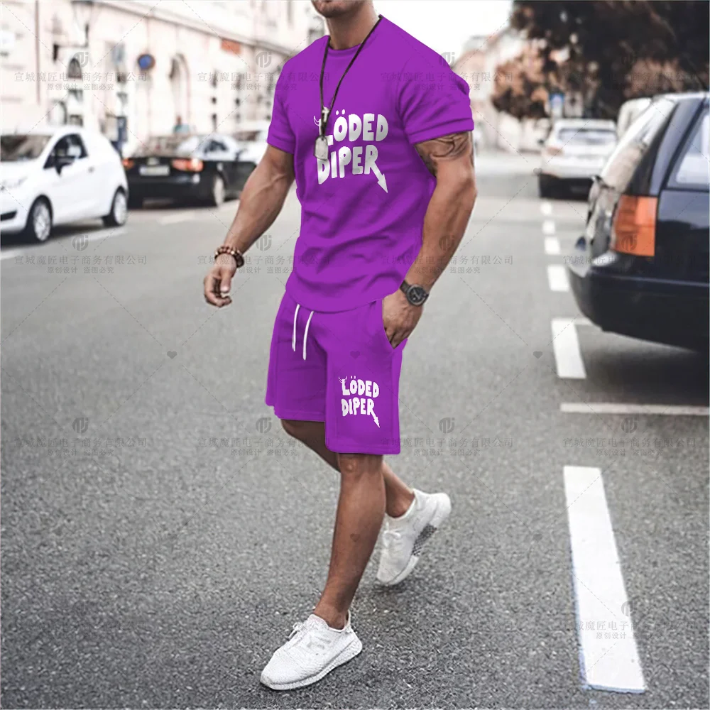 Men's Fashion Clothing Shirt LODED DIPER DIARY OF A WIMPY KID Shorts T-Shirt Brand Summer Casual Sports Beach Shorts Set