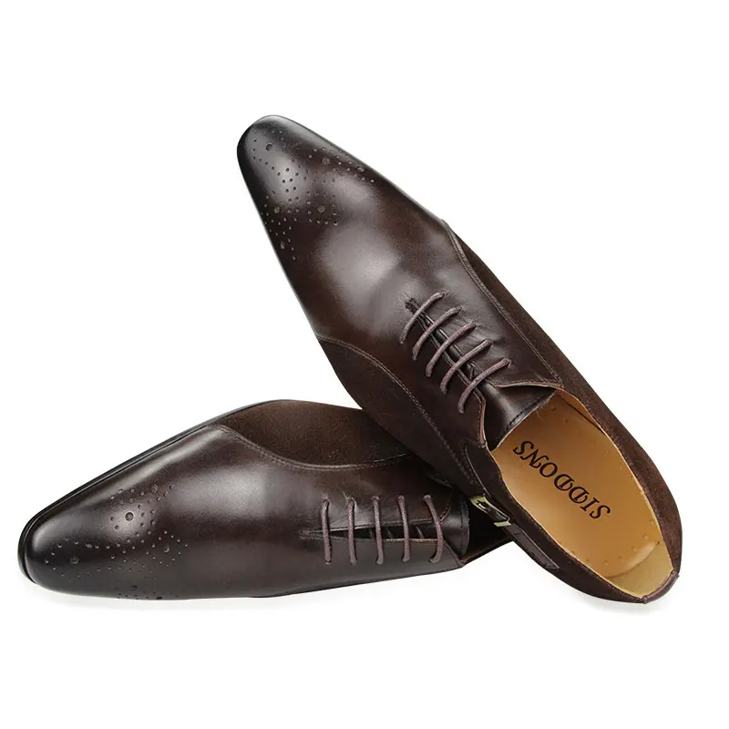 Mens Dress Shoes Wedding Cow Leather Genuine Luxury Fashion Brogue Handmade Patchwork Casual Business Formal mens brogue shoes mens dress shoes
