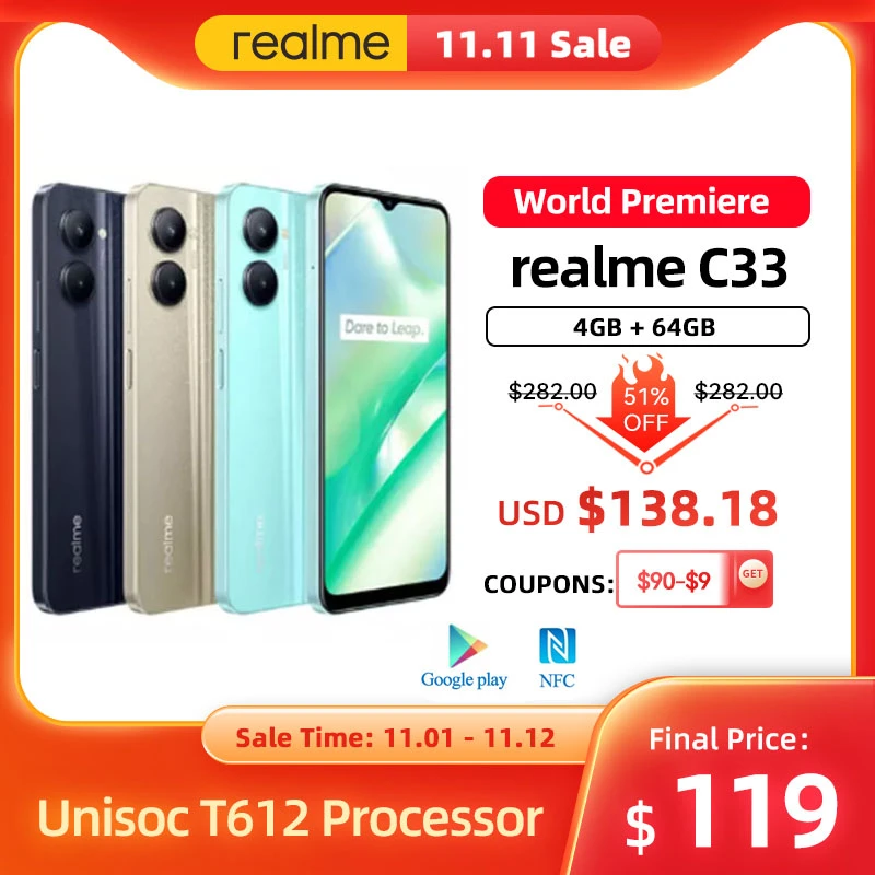 Realme C33 Smartphone Powerful Octa-core Unisoc T612 Processor 6.5 ...