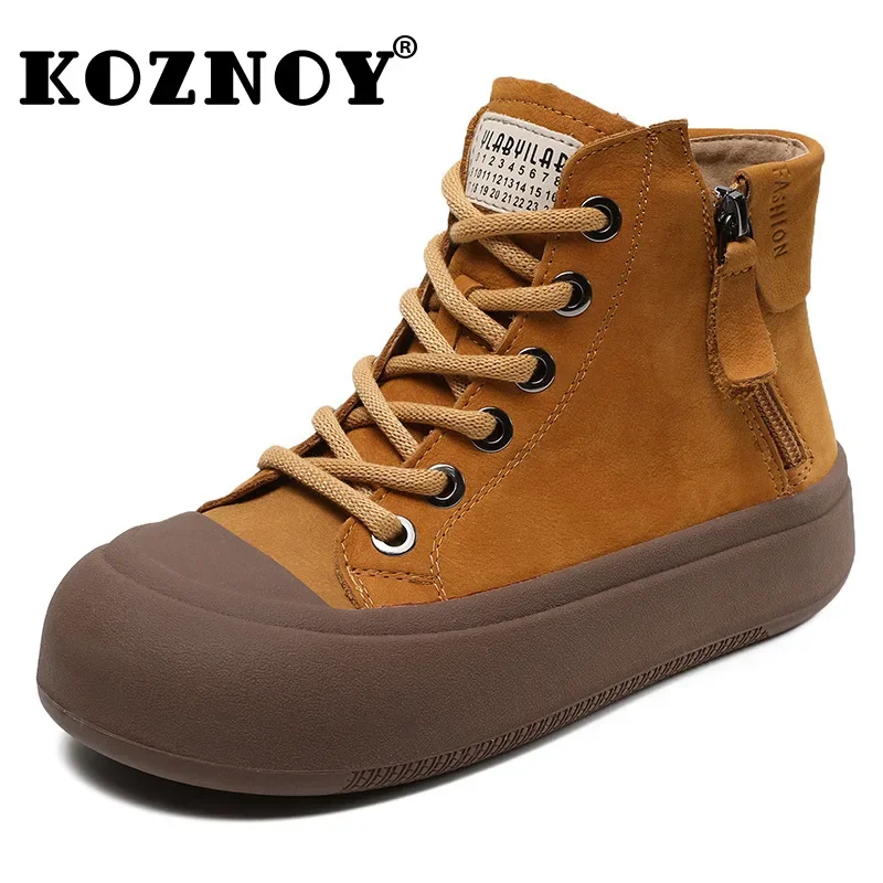 

Koznoy 4cm British Suede Cow Genuine Leather Moccasins Spring British Autumn Chimney 2024 Flats Women Loafer Ankle Boots Comfy