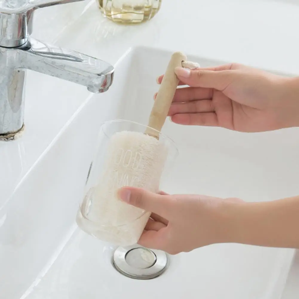 

Cleaning Brushe Cup Cleaner Ergonomic Handle Fast Draining Wood Natural Loofah Glass Bottle Brush Kitchen Accessories