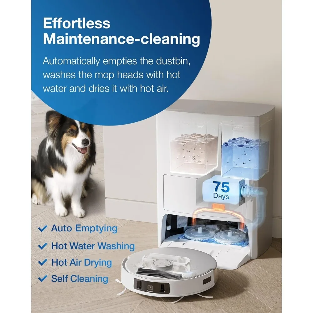 Commercial Wash Robots with Dual Spinning Mops, Robot Vacuum And Mop,Hot Water Mop Wash & Air-Dry, 9mm AutoMop Lift, Robots