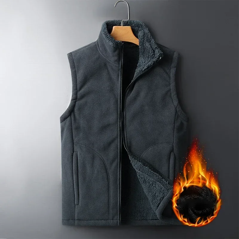 Men's Winter Stand-up Collar Velvet Vest Versatile Outdoor Sports Windproof Vest Men's Winter Casual Thick Thermal Vest