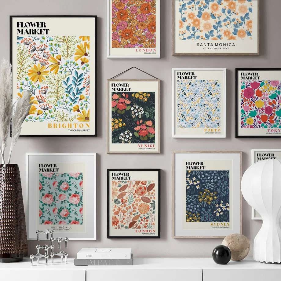 

Colorful Flower Market Tokyo Venice City Plant Wall Art Prints Canvas Painting Nordic Poster Wall Pictures For Living Room Decor