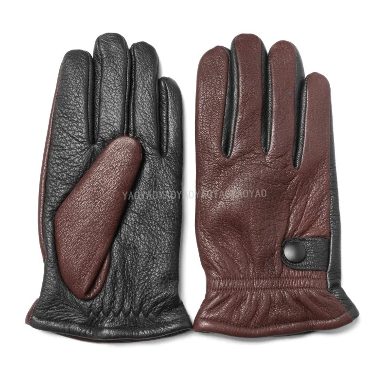 Men's Sheepskin Genuine Leather Gloves Brand Fashion Male Winter Wool Lining Warm Driving Gloves Black Brown Goatskin Mittens