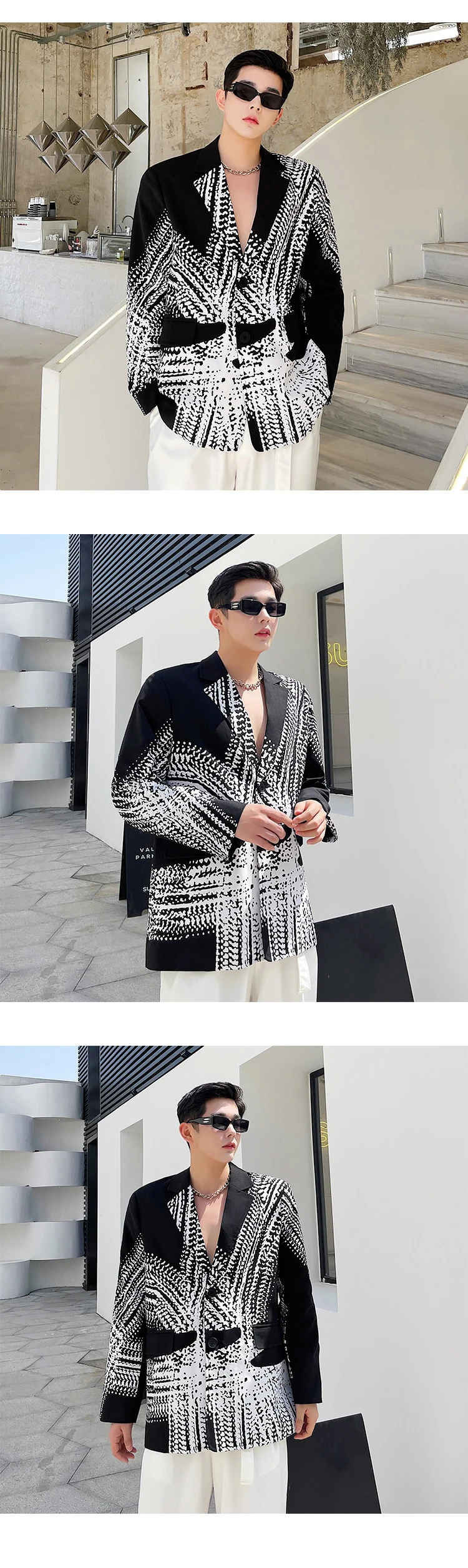 Description Picture 5 of itemLUZHEN Trendy Color Contrast Printed Blazer Coat Men's 2024 Spring High Street Original Personality Suit Korean Clothes LZ3084