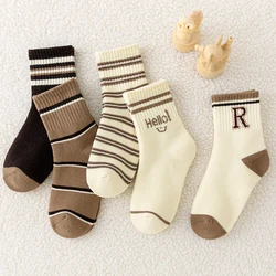 Five Pairs of Trendy Alphabet Striped Mid - Calf Boys' Socks - 10 - 12T (5 pairs)