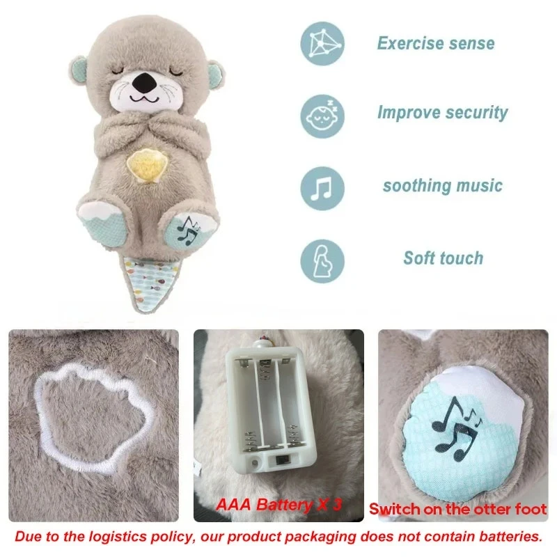 Baby Breathing Bear Mother-kids Soothing Otter Plush Doll Toy Baby Kids Soothing Music Sleeping Companion Sound and Light Doll plush toys
