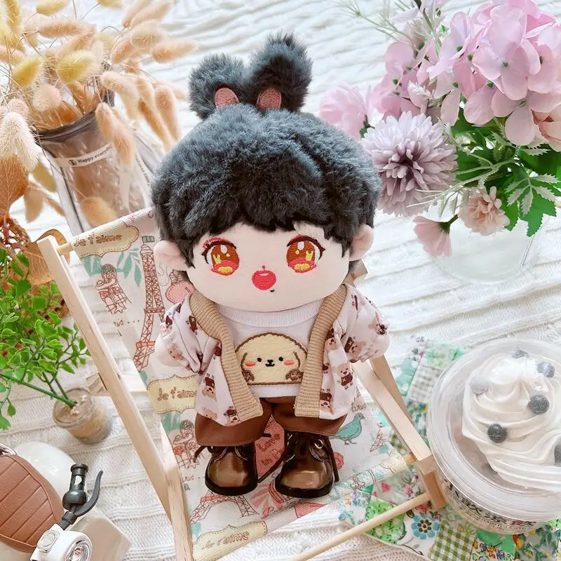 

20cm Cute Boy Plush Doll Fashion Sweater Coat 3Pcs Suit Kawaii Fat Body No Attribute Idol Dolls Anime Soft Toys Girls Fan Gifts