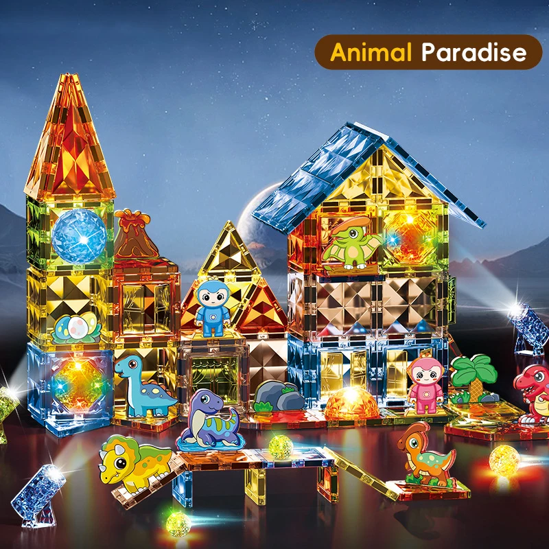Lighting Magnetic Tiles Building Blocks Kids Sensory Toy 4D Lighted Magnet Construction Set Montessori Creative Educational Toys