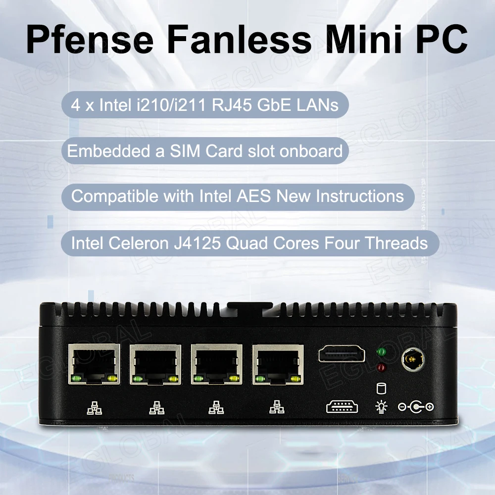 EGLOBAL 12세대 미니 PC pfSense 방화벽 라우터, 팬리스 산업용 미니 PC, OPNsense PVE ESXi PC, 4x인텔 i226, 2.5G LAN, NVMe Best5