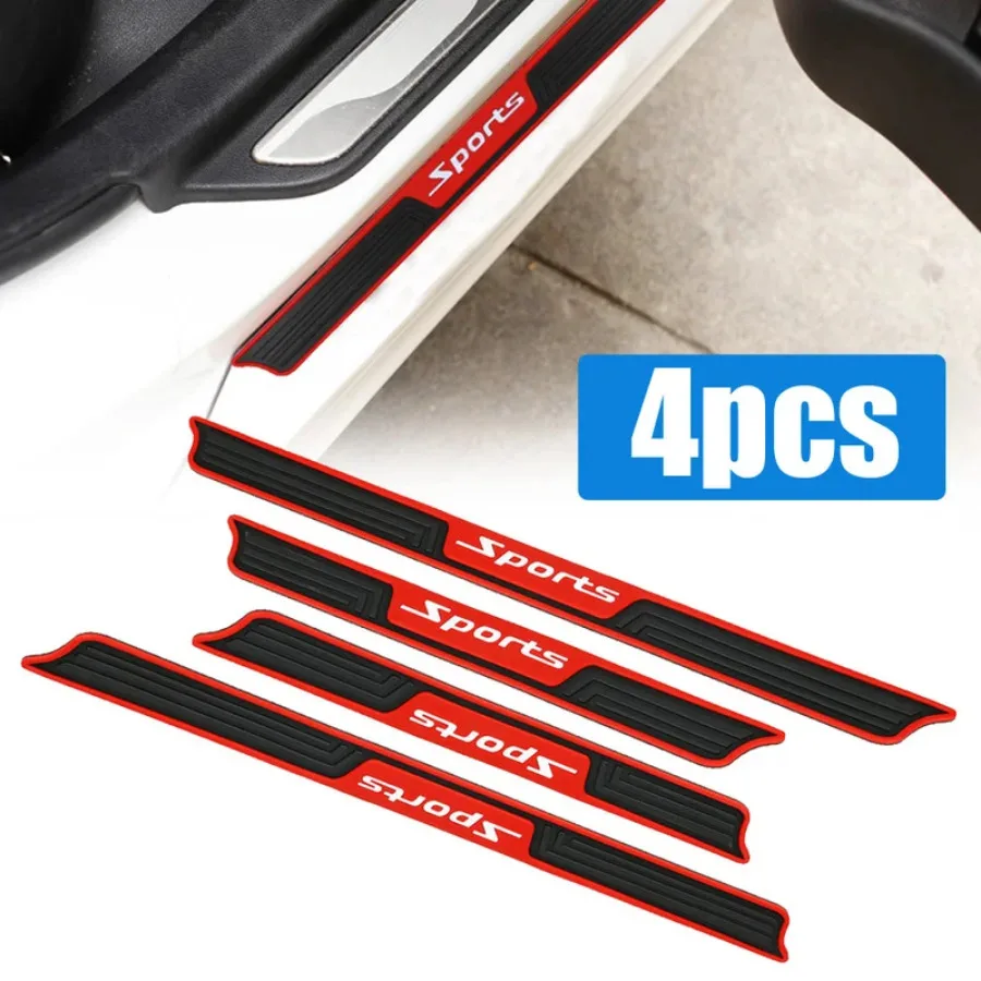 

4pcs Rubber Car Door Sill Step Protector Strip Anti-Scratch Car Door Sill Scuff Plate Cover Sports Styling Car Decor Accessories