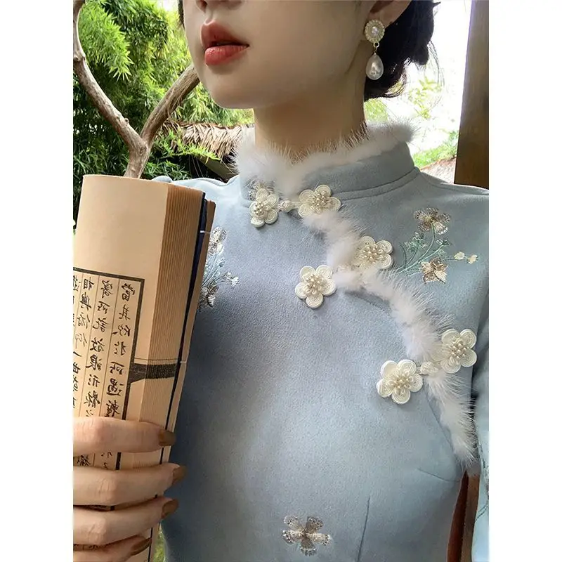 Chinese Dress Chinese Traditional Qipao Dress Cheongsam Women's Clothing Autumn Winter
