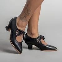 New Retro Mary Jane Pumps Woman Vintage Lace Up Low Heel Dress Zapatos Ladies Brand Design Butterfly Wing Derby Shoes Plus Size 2