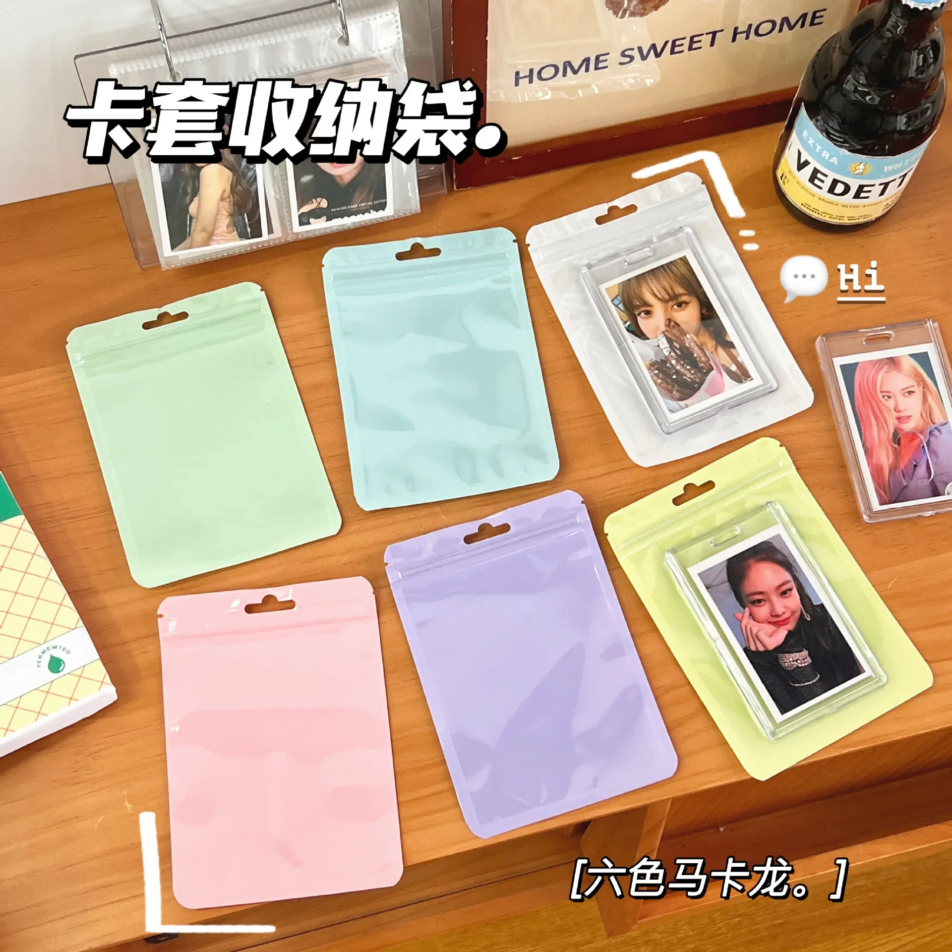 Photo Card Holder,Card Protector,Idol Card Protector 10Pcs/pack INS Korean Photocard Storage Bag Macaroon Color Transparent Ziplock Bag Gift Packaging Sealed Sticker Card Sleeve