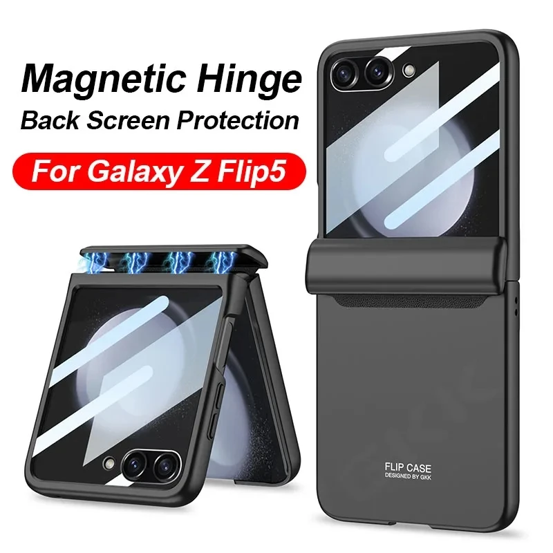 Magnetic Hinge Hard Case For Samsung Galaxy Z Flip 5 All-included Screen Glass Film Protective Cover For Galaxy Z Flip5 Case
