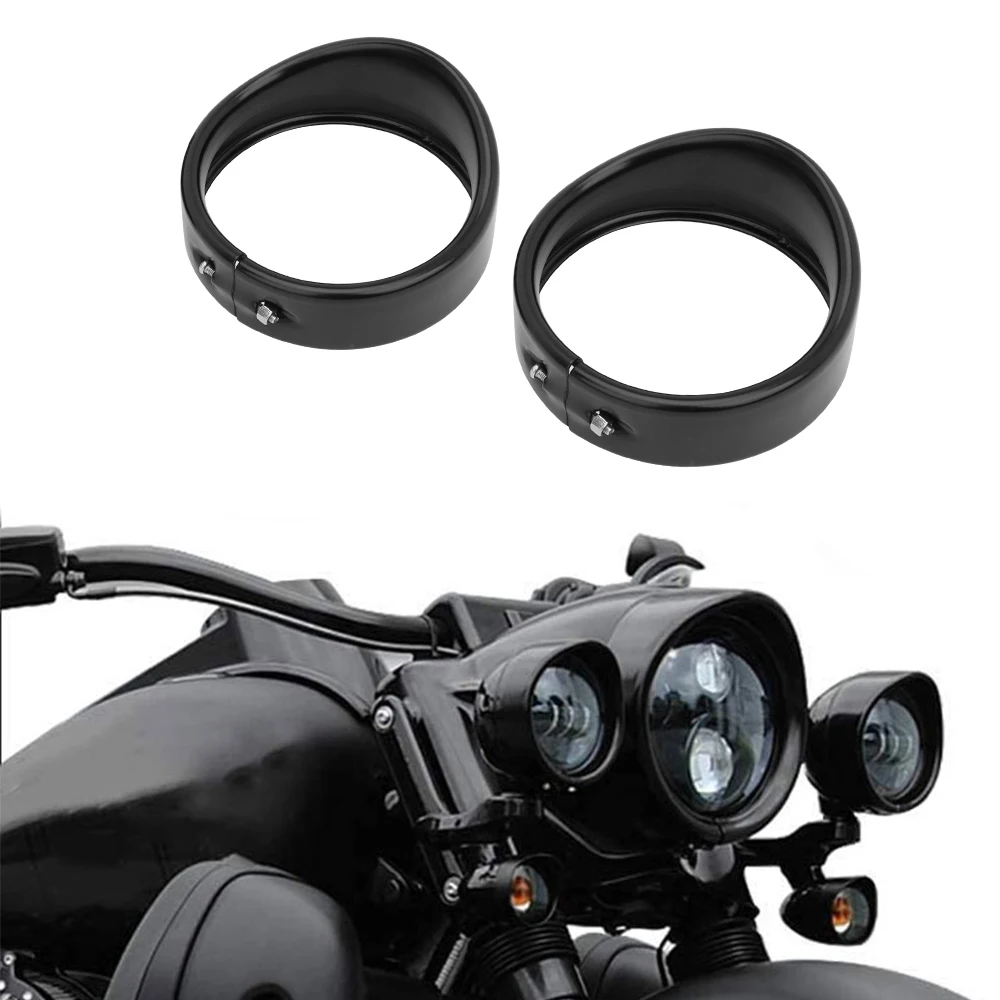 

Motorcycle LED Headlight Ring Bezel Visor 4.5" Fog Lamp Trim Bezels For Harley Touring Road King Electra Glide Softail FLD/FLH