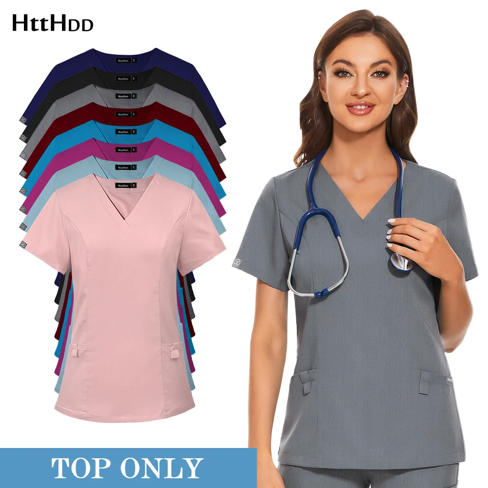 

Surgery Workwear Scrub Tops Medical Blouse Women Short Sleeve V Neck Paramedic Nurses Scrubs Fashion Slim Beauty Shirt Wholesale