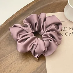 Elegant Black Satin Silk Hair Scrunchies - Chic Hair Accessories (Purple)