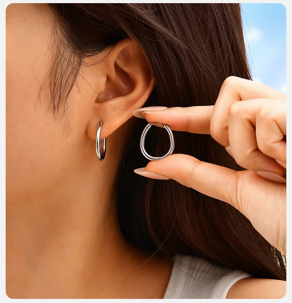 Vnox Geometrische Ohrschnalle, modische Edelstahl-Creolen, Knorpel-Ohrpiercing, Party-Schmuck, Geschenke für Frauen und Mädchen – Detail 3