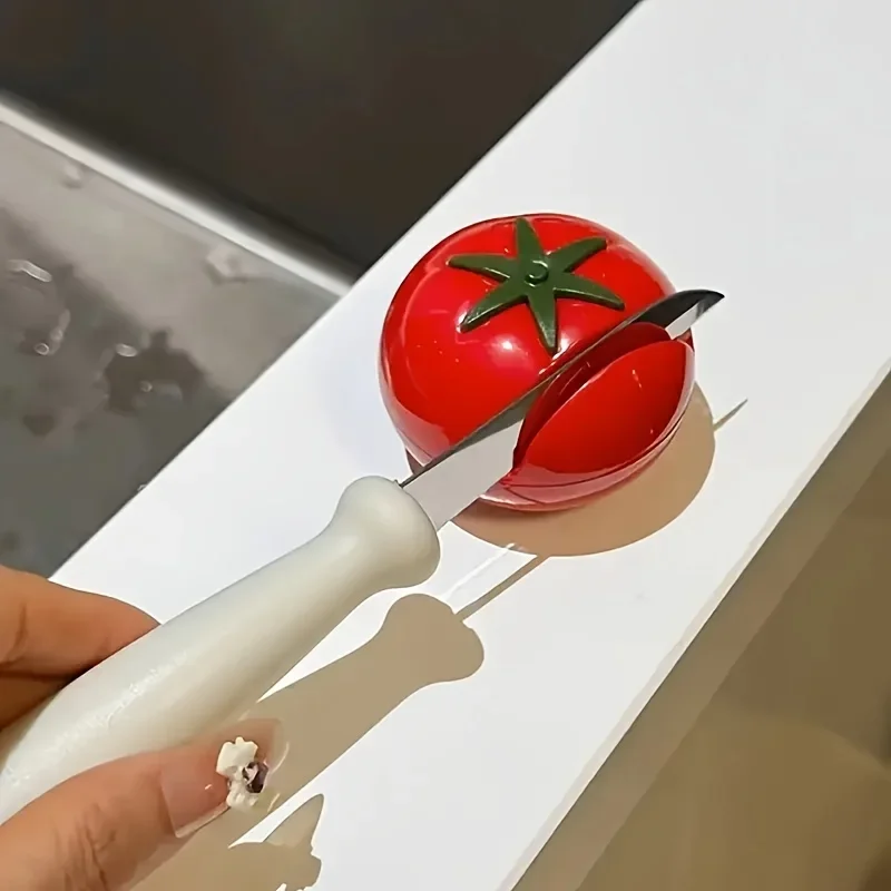 1pc Cartoon Tomato Shape Mini Knife Sharpener Portable Knife Sharpener Grindstone Scissors Kitchen Gadgets Kitchen Tools