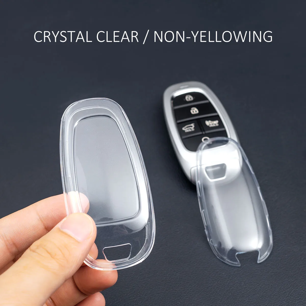 Sleek Black Transparent Car Key Fob Case with Keychain Ring