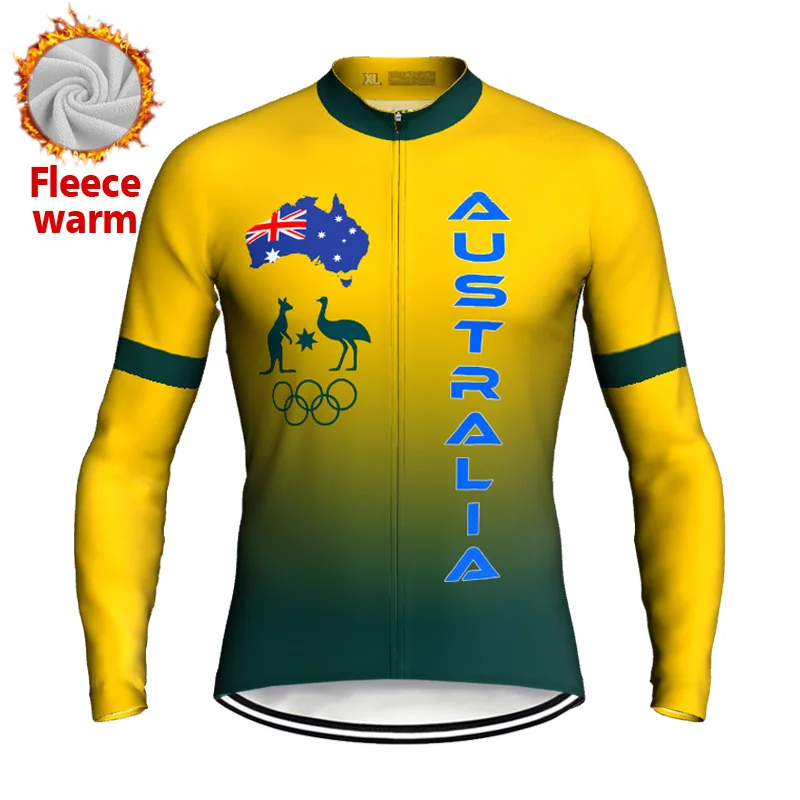 

Australia Cycling Winter Thermal Fleece Jacket, Yellow Outdoor Riding Bike Shirt, MTB Warm Sport Coat, Long Sleeve Tight Clothes