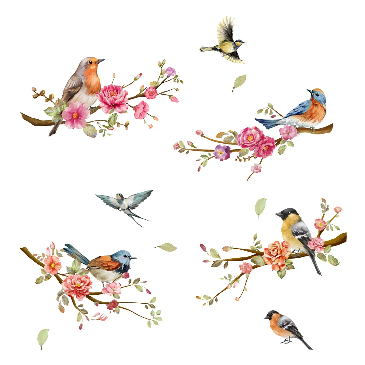 Spring Summer Tree Branch Bird Stickers Window Cling Butterfly Decals Glass Door Decoration Home Fridge Kids Room No Glue Vinyl window stickers